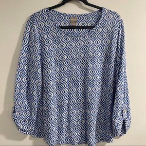 chicos ikat shirt blouse 2 us L cotton blend blue